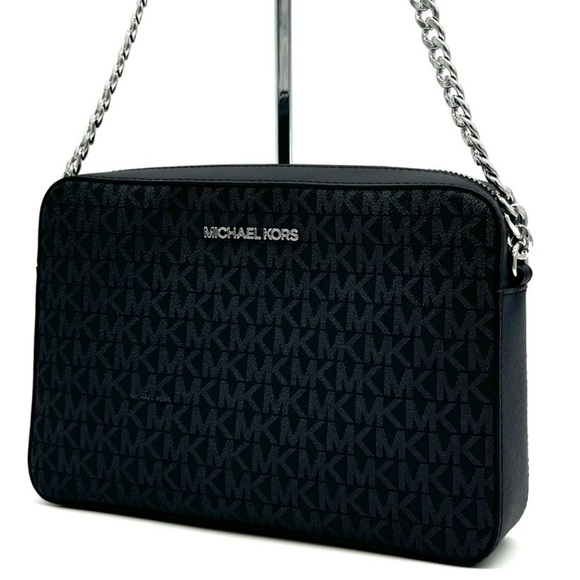 Michael Kors Large Jet Set Item EW Crossbody Bag Black Signature - Picture 1 of 9